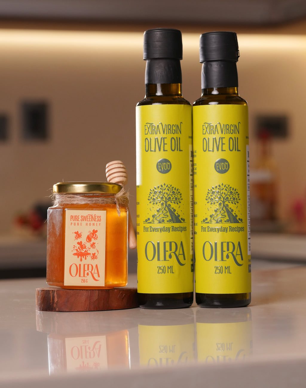 2 × 250ML Extra Virgin Olive Oil + FREE 256G Honey